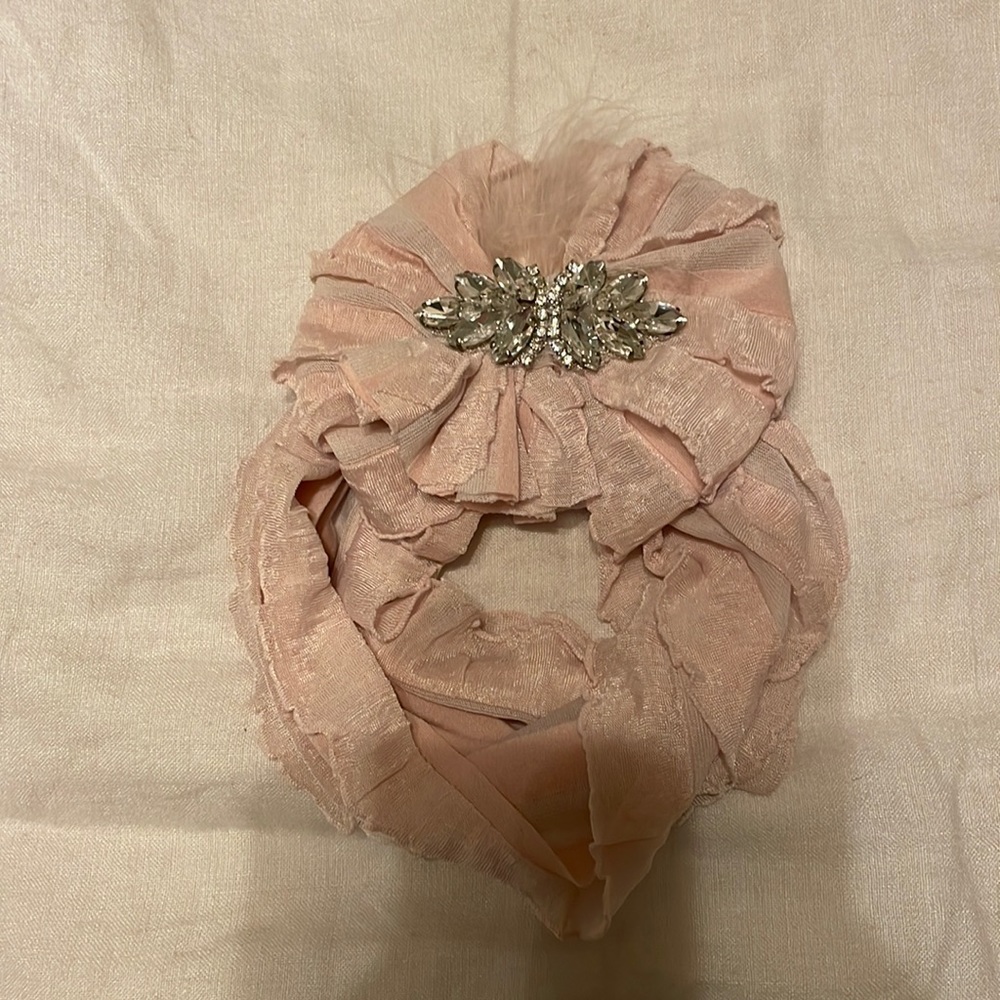 Boutique baby girl head wrap with glass stones and feathers